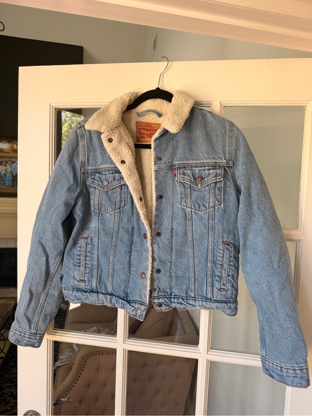 Levi's Kids Light Blue Denim Jacket with Cream Sherpa Collar